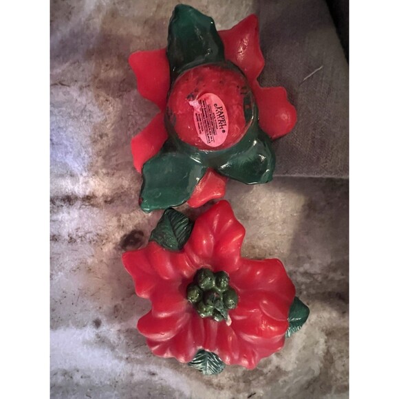 Vintage Christmas Candles Floating Poinsettias Candles 3" Set Of 2 With A Bonus - Picture 5 of 6
